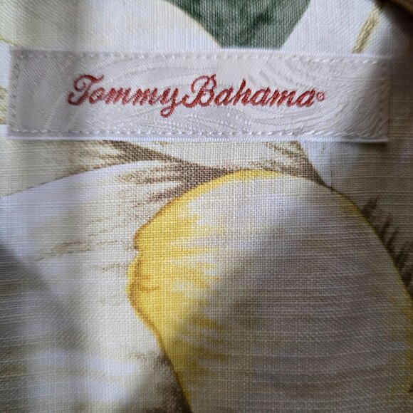 Tommy Bahama 100% Silk Hawiian‎ Shirt Size Large Men's Tan Green Floral Print - Picture 4 of 6